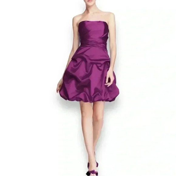 NWT David’s Bridal Strapless Short Bubble Skirt Rouched Waist Lapis/Purple Dress - Picture 1 of 16